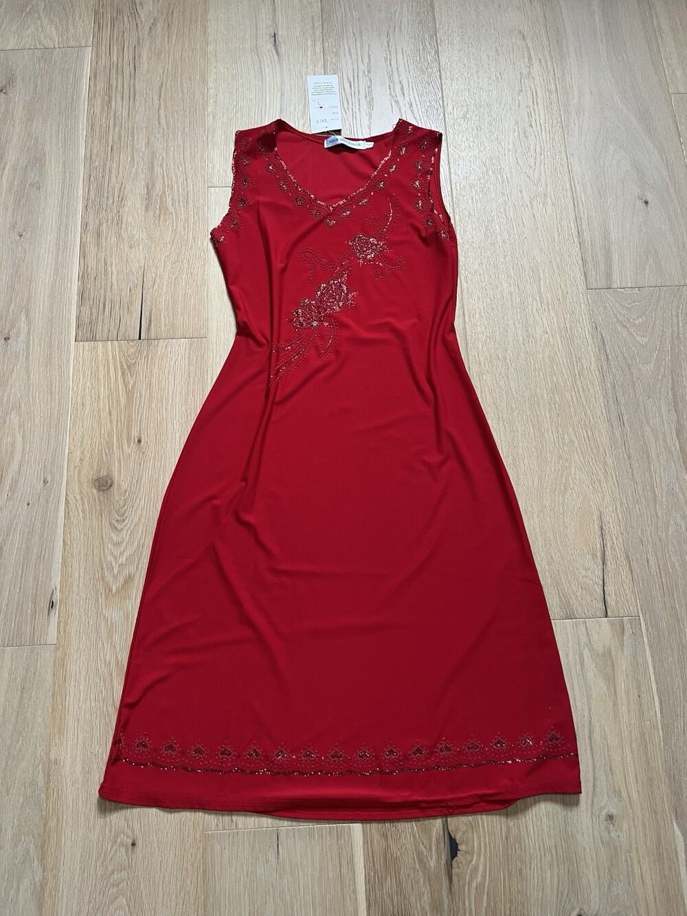 NWT India Boutique Red Tunic Dress Delicate Sequin Y2K Bollywood Boho Festival M
